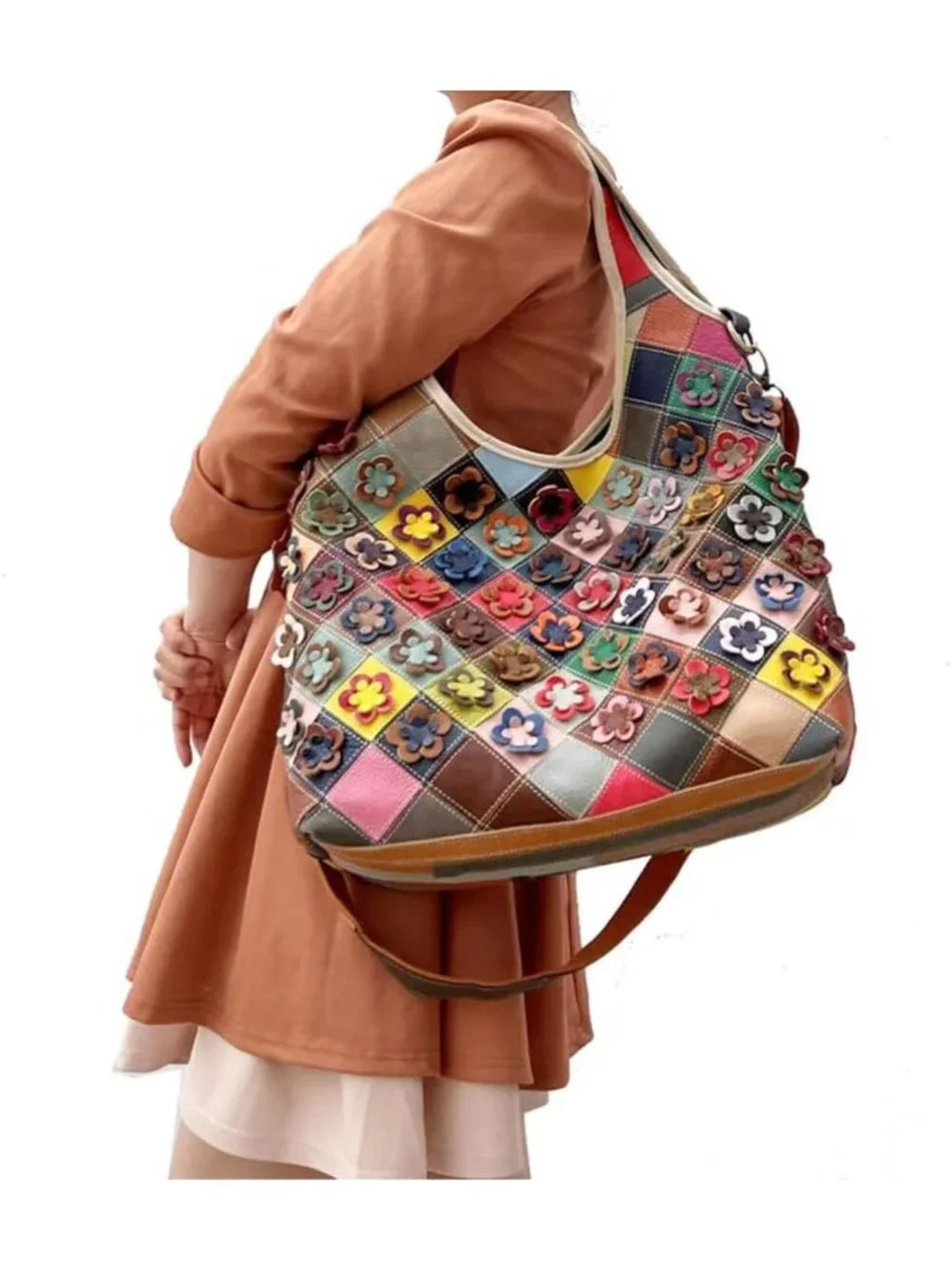 Stylish Genuine Leather Floral Hobo Tote Bag | Versatile Shoulder & Crossbody